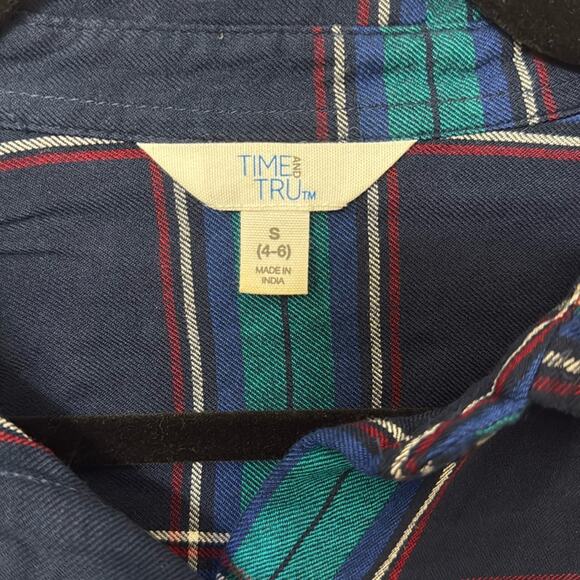 Time And Tru Womens Blue Plaid Long Sleeve Collared Button Up Shirt Size S (4-6) - Picture 2 of 4